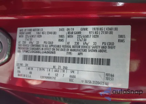 2020 Ford Escape Se from USA, damaged, VIN 1FMCU0G66LUA06065